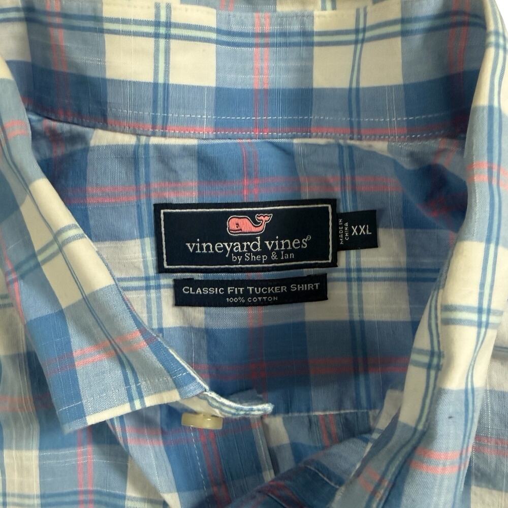 Vineyard Vines Tucker classic fit shirt XXL blue pink plaid EUC - Picture 3 of 3